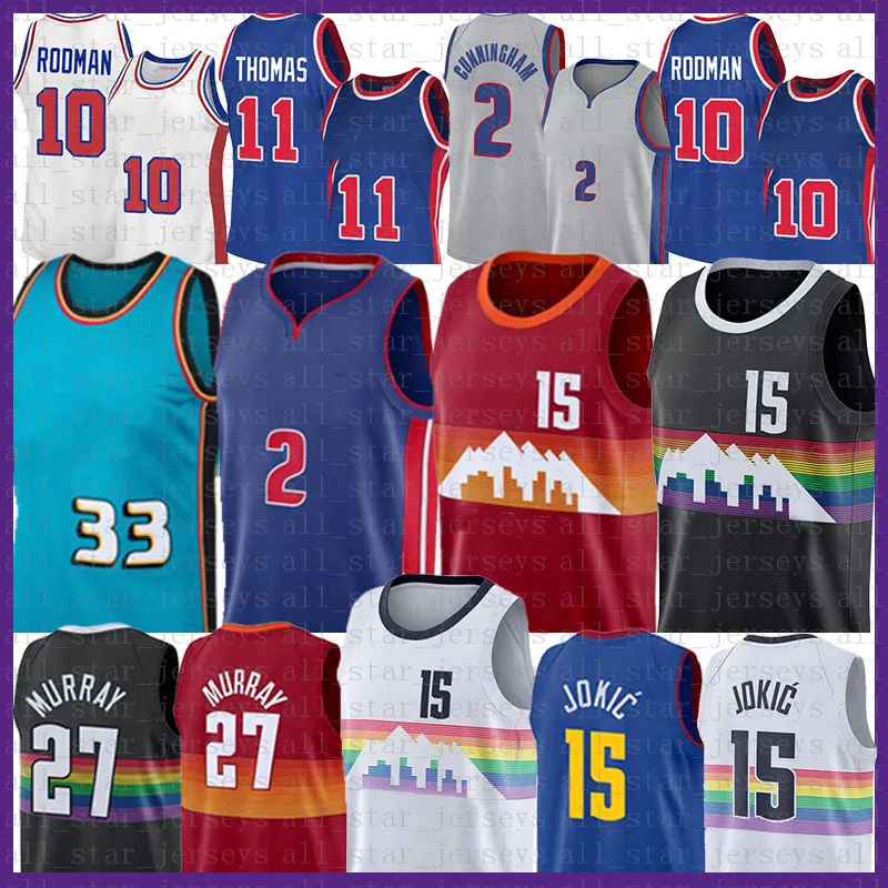 Maglia da basket Nikola Jamal Murray Jokic Cade Cunningham 15 27 2 Maglia vintage Grant Hill Dennis Rodman Isiah Thomas 33 10 11