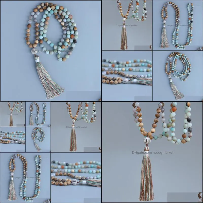 EDOTHALIA Fashion Cubic Zirconial Ball Pendant Necklace For Women Girls 8MM Matte iate Stone 108 Beads Mala Necklaces 210323