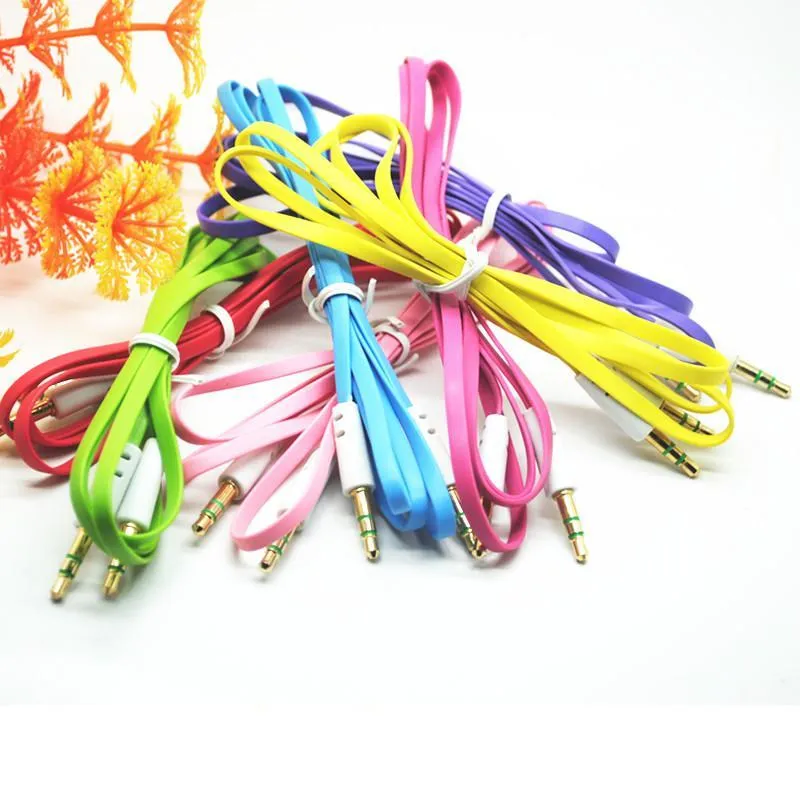 Hot selling Colorful 3.5MM Audio Cable Flat Aux Car Audio Cable for sony for Mobile Phones for MP3 /MP4 smartphone PSP