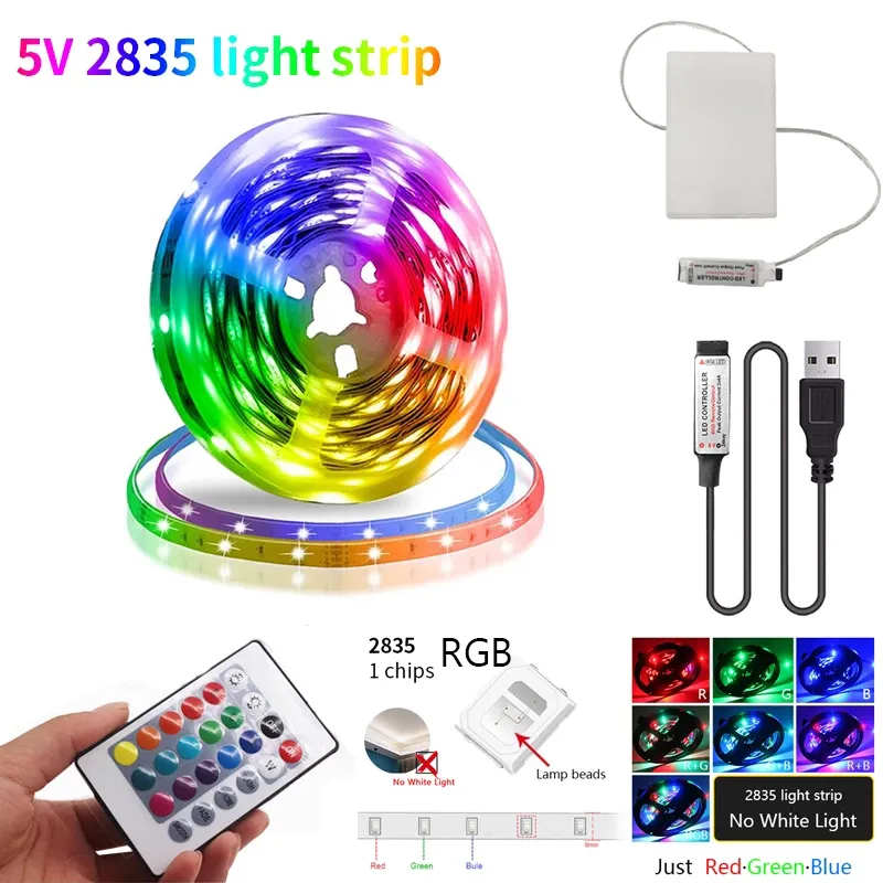 3AA Battery 5V USB LED Strip 2835 DC Strips Light Flexible 50CM 1M 2M 3M 5M RGB For TV Background Lighting Night lights