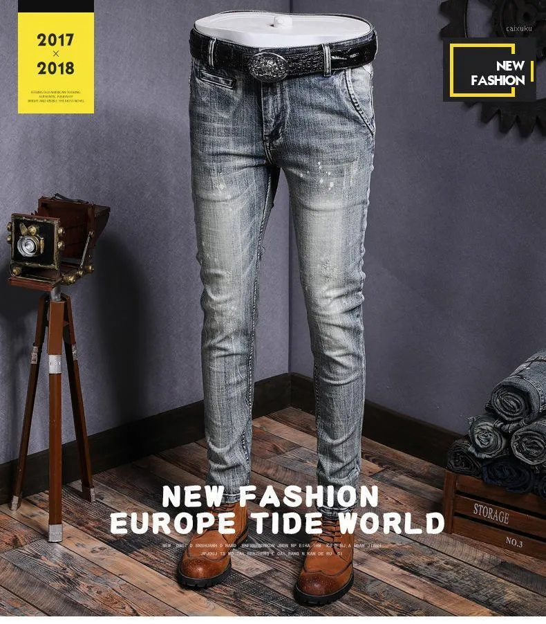Jeans elasticizzati da uomo estivi Pantaloni retrò con inchiostro a schizzi di colore chiaro
