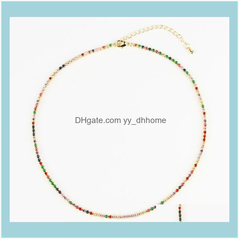 Pendant Necklaces ESThigh Quality Rainbow Baguetee Cz Bar Geometric & Colorful Crystal Gold Filled Women Fashion Choker Gifts