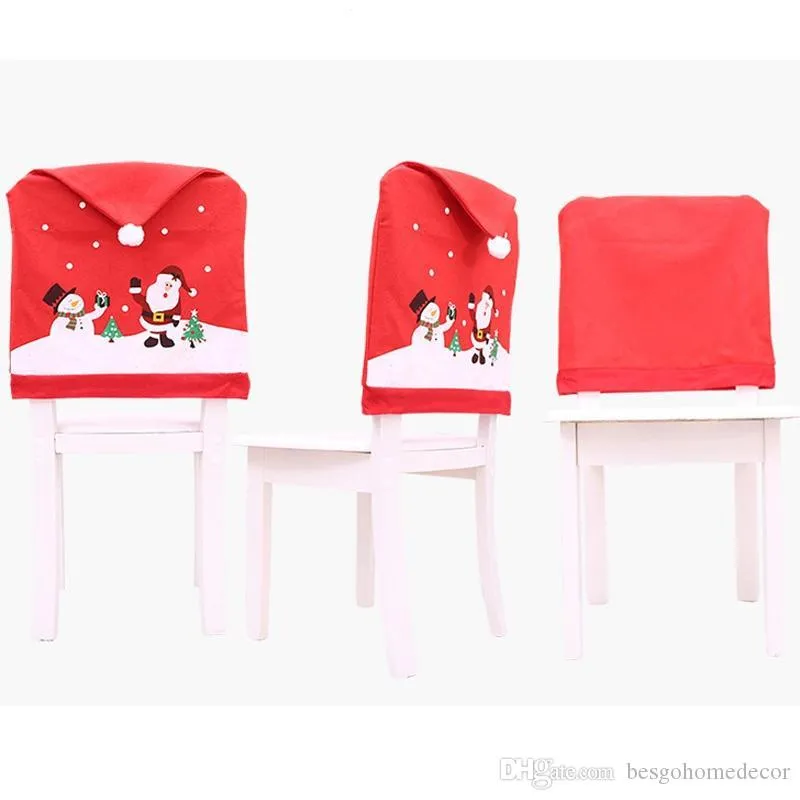 Couverture de chaise de Noël Décor Dîner Chaise de salle à manger Casquette de Père Noël Non-tissé Cerf Bonhomme de neige Chaise de Noël Casquette Décor Table Chaises Couverture TQQ BH0139