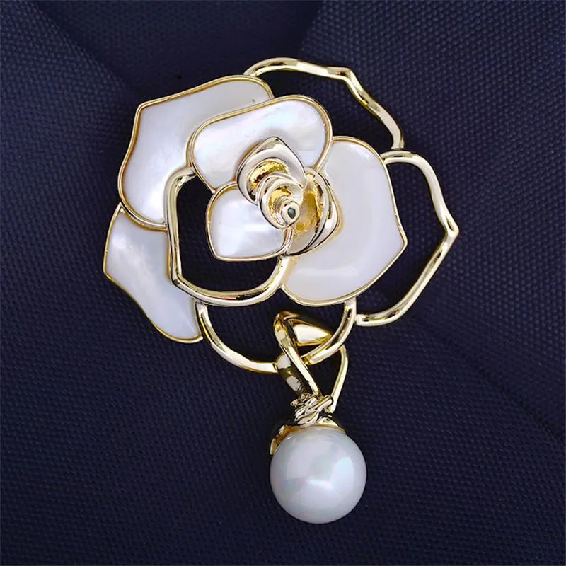 Pins, Brooches Natural Fritillary For Women 2021 Arrival Rose Flower Brooch Pin Elegant Pearl Pins Broche Femme Bijoux De Luxe