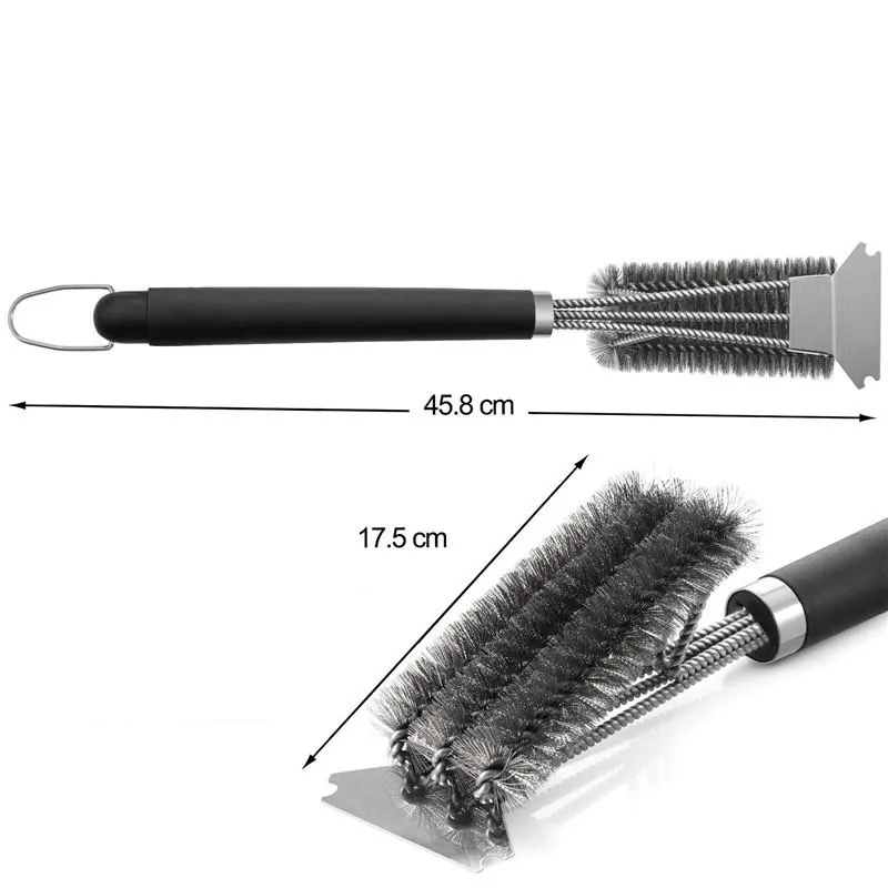 BBQ Grill Cleaning Brush Long Handle Spring Barbecue Wire Brush With Scraper Multifunctional Brush Stainless Steel Kitchen Tool LX3639