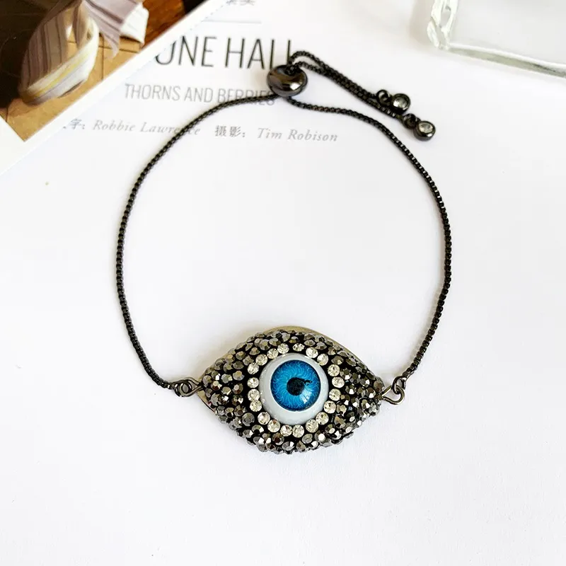 Bracelet pour femmes arc-en-ciel turc noir cuivre incrusté Zircon bleu cristal Bracelet filles mauvais œil bijoux