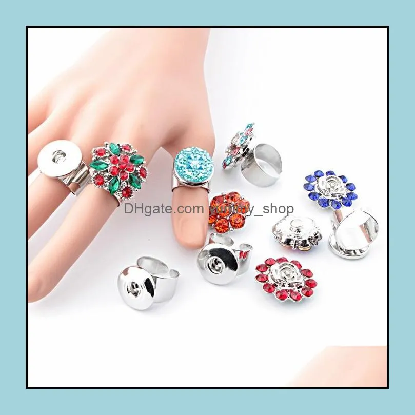 20pcs/lot New Fashion Snap Jewelry Ring Flexible Adjustable 18mm Snap Button Metal Silvery Ring Party Charm Snap Button Jewelry