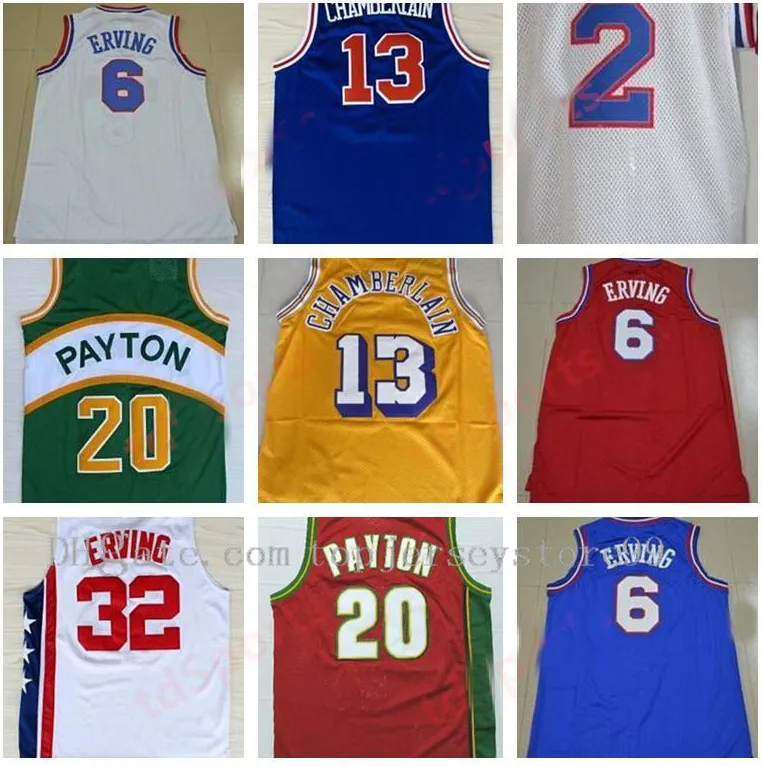 Erkek Basketbol Formaları 2 Musa Malone 6 Julius Erving Jersey Mavi Kırmızı Beyaz 32 Julius Erving 13 Wilt Chamberlain Dikişli Boyut S-2XL