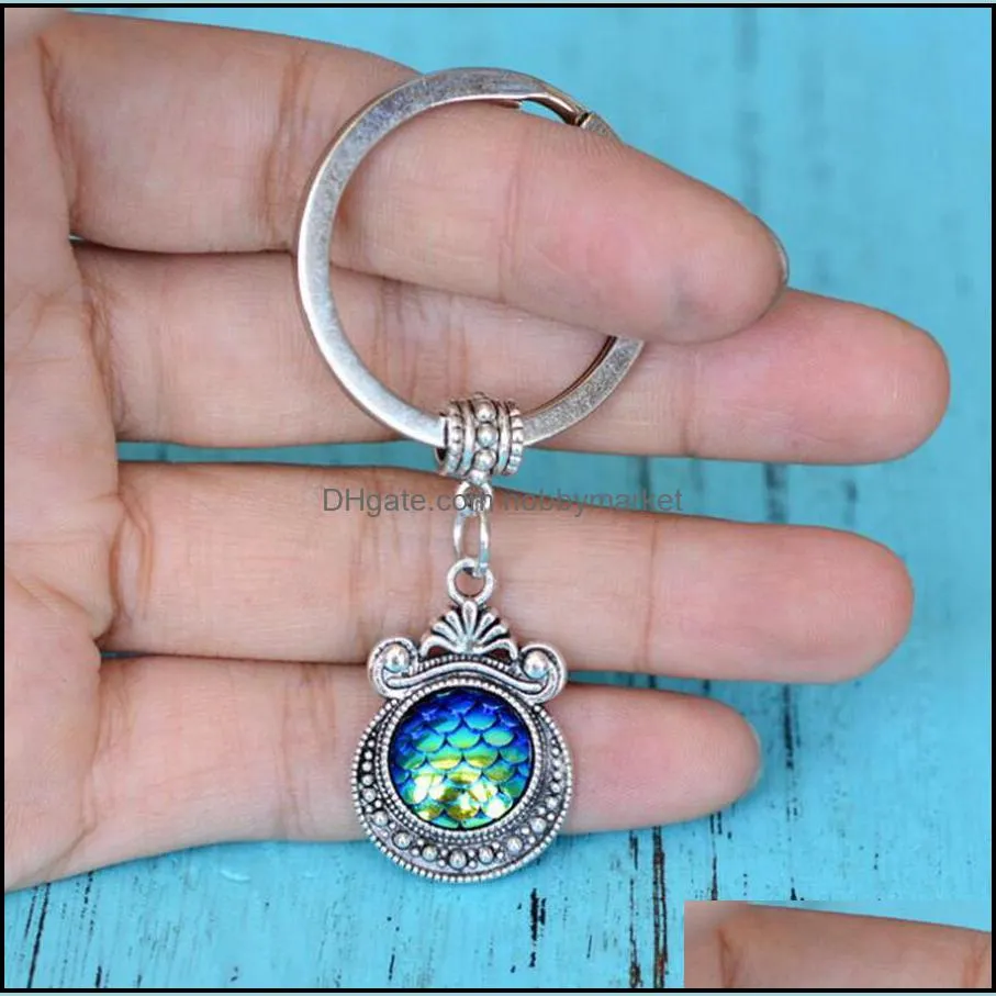 Wholesale Mermaid keychain mermaid mirror keychain creative metal Pendant Accessories Custom Gifts key chain ring DIY Fit Keychain 450