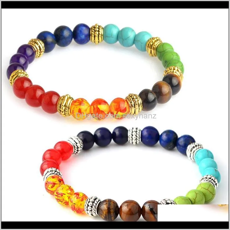 Kimter 8MM Yoga Bead Bracelets for Men Women 7 Chakra Healing Natural Stone Elastic Bracelet Handmade Gemstone Bangle Couple Jewelry B366S