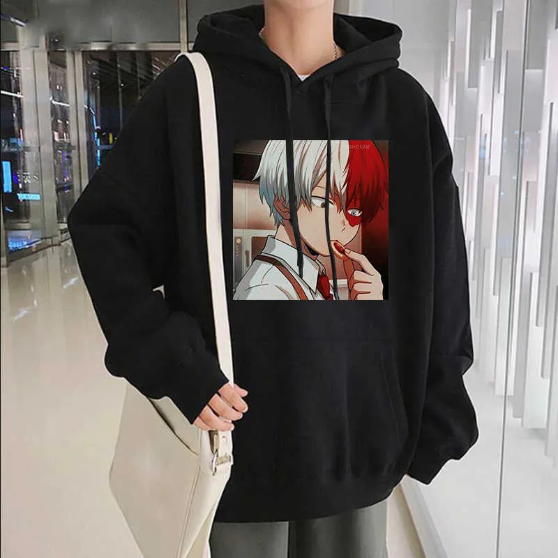 Japan Anime My Hero Academia Shoto Todoroki Kawaii Tryckta Hoodies Män Harajuku Tecknade överdimensionerade Streetwear Winter Sweatshirts y0927