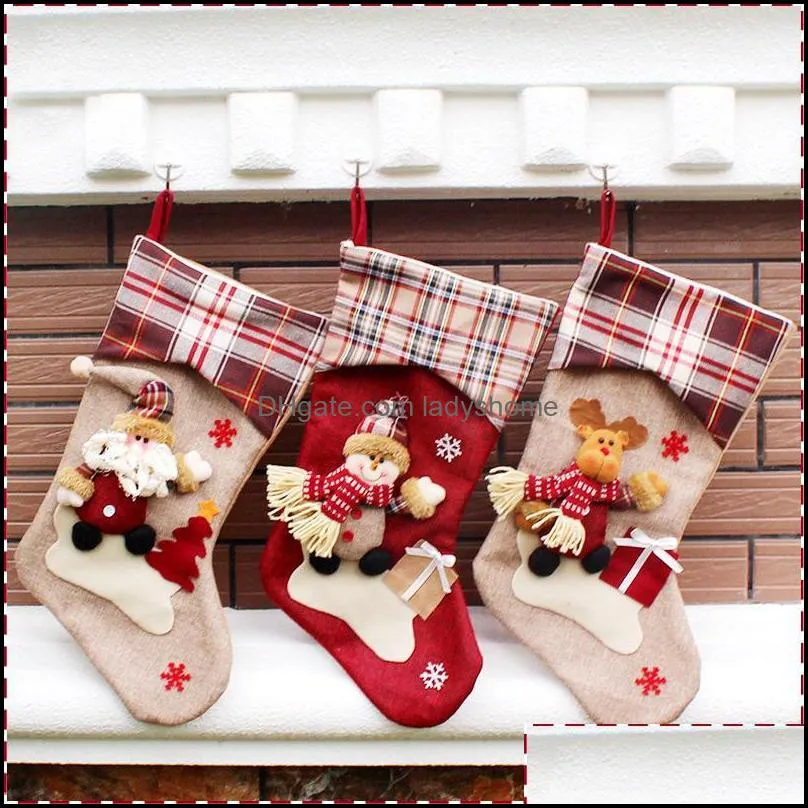 Christmas Hanging Socks Lovely Gift Bag Doll Models Cartoon Santa Claus Snowman Big Stocking Party New Year Supplies HWF6006