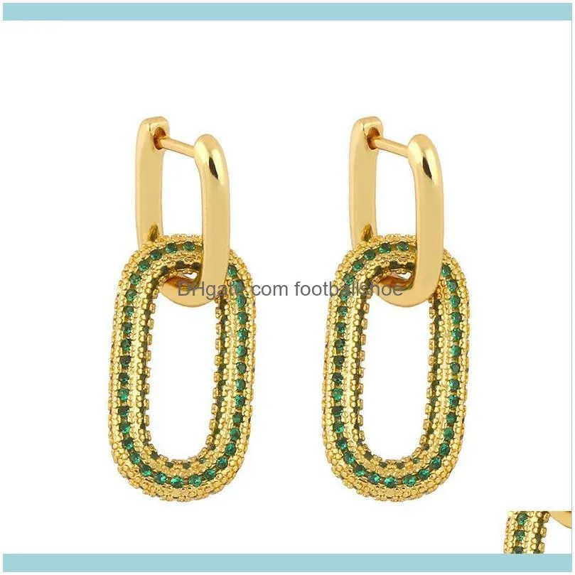 Designers 2021 new geometric double ring lock women`s Diamond simple hip hop Earrings eru13