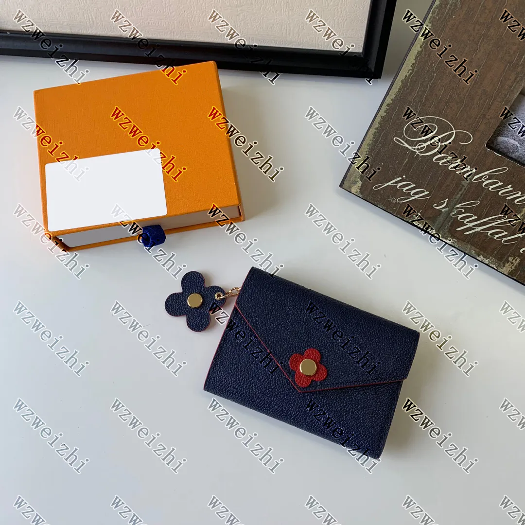 Kvinnor väska plånbok handväska äkta läder mynt handväska korta plånböcker Polychromatiska plånböcker Lady Card Holder Classic Mini Zipper Ficka med Orange Box