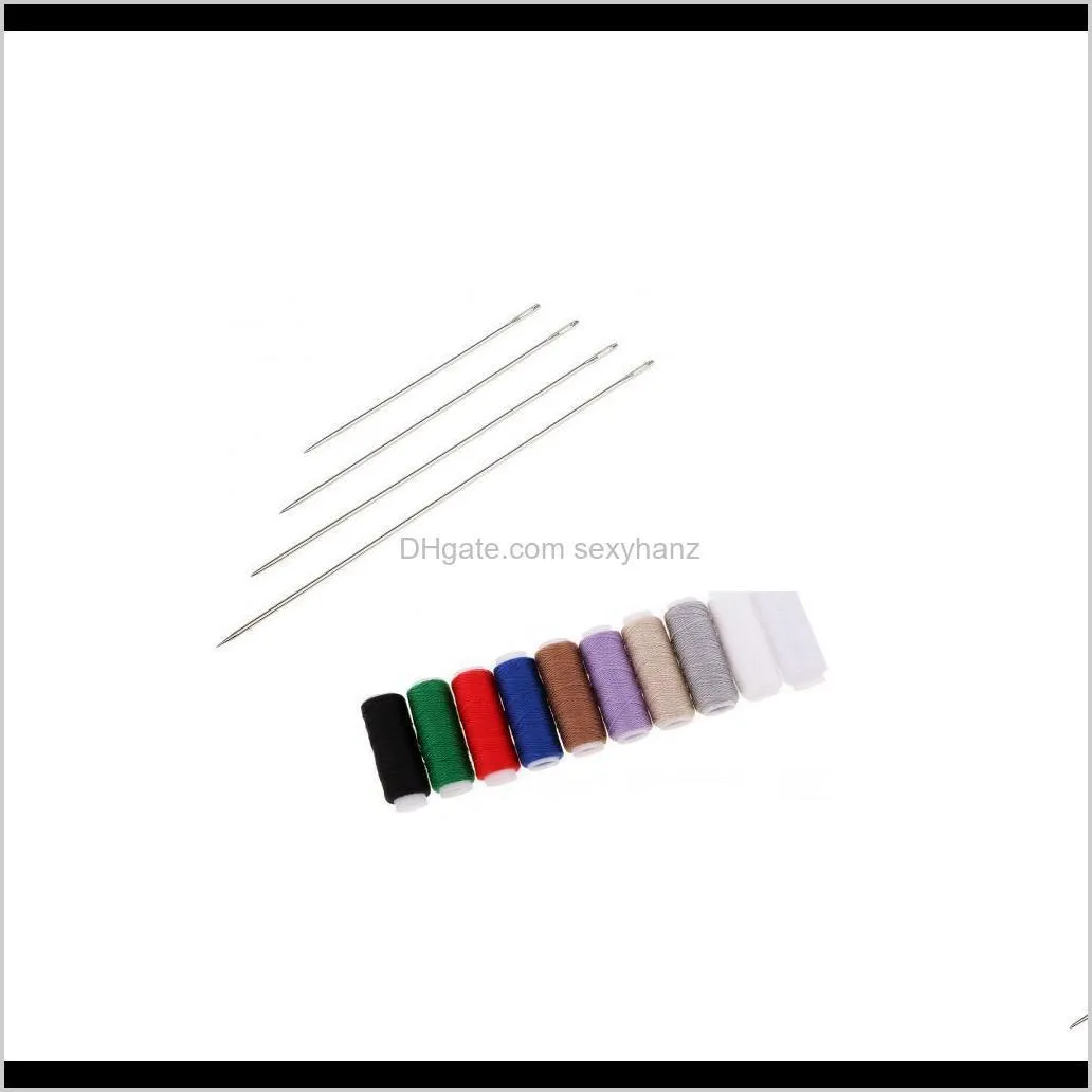 4 pieces steel hand long sewing needles 10/12.5/15/17.5cm&10 colors jeans thread for sewing dolls mending upholstery tapestry craft
