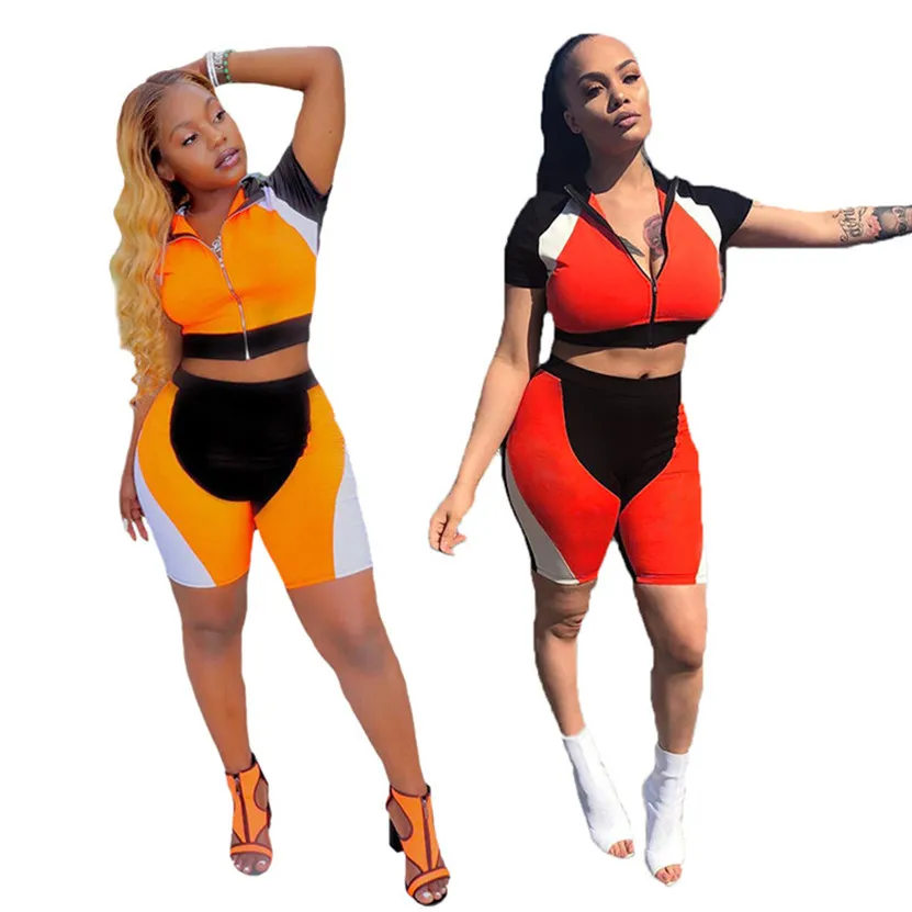 Summer two piece set women tracksuits outdoor jogger suits plus size 2XL short sleeve jacket shirt+shorts pants casual panelled sportswear DHL SHIP 4829