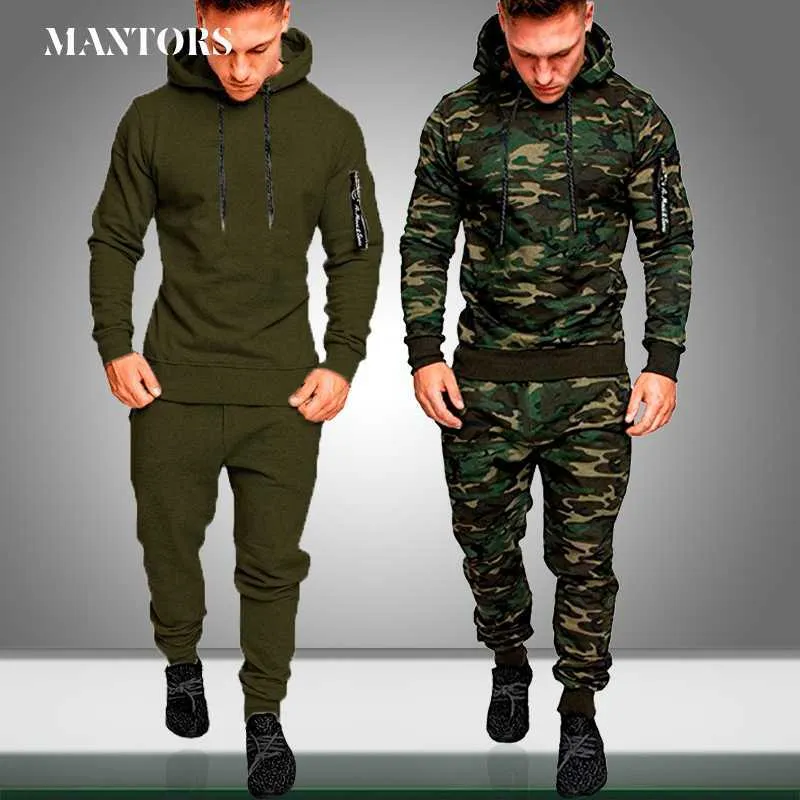 Herren Sets Camouflage Herbst Laufen Lässig Jogger Trainingsanzug Männer Sweatshirt Sport Set Gym Zipper Slim Fit Männlichen Sport Anzug 211006