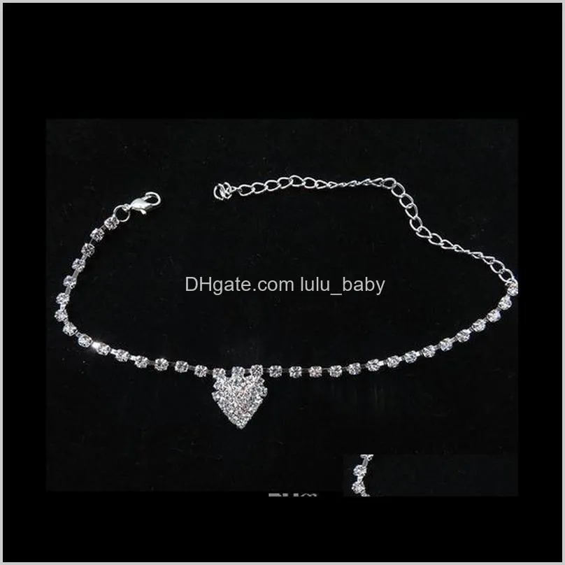 new women lady crystal rhinestone love heart anklet chain jewelry