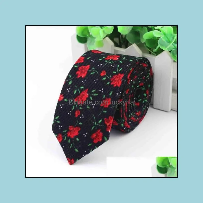 Cotton Rose Men`s Colourful Tie Ties Necktie Narrow Chrysanthemum Slim Skinny Cravate Narrow Thick Neckties 6cm