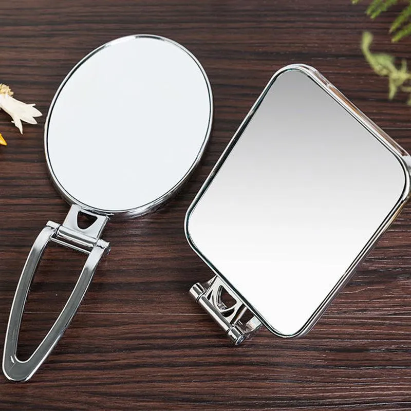 Speglar silver makeup spegel dubbelsidig vikning UV plating handhållen skrivbord stående fåfänga dressing bord bänkskiva xmas gåva
