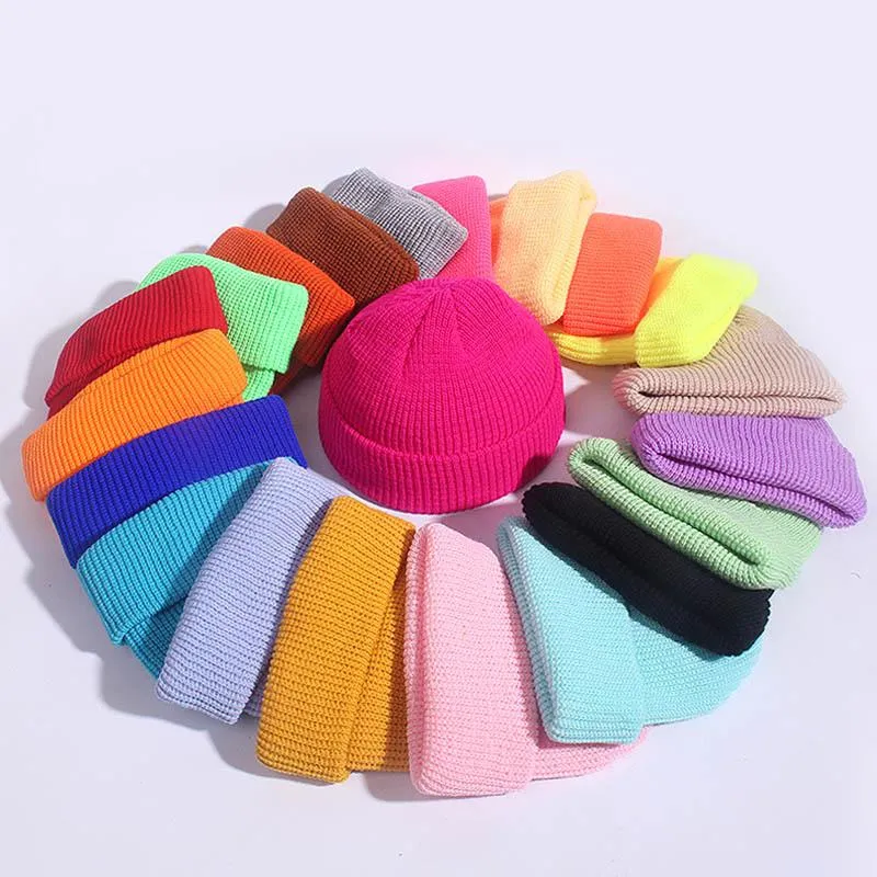 Kapaklar Şapka Kısa Kavun Deri Şapka Örme Dome Karpuz Yün Beanie Külçe Örgü Kap Sonbaharda Sıcak Tutun 2021