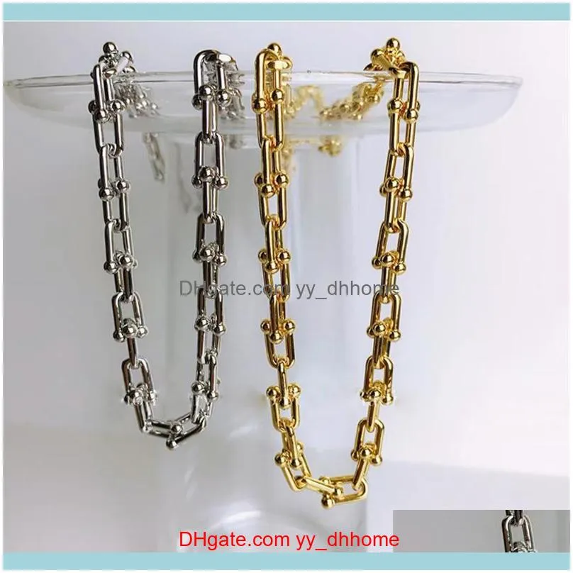 100% Stainless Steel Heavy Duty Chain Necklace For Women Gold/Silver Gold Metal U-Shaped Chunky Chian Toggle Choker Femme Chokers