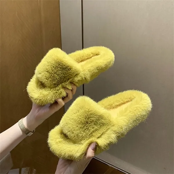 Faux Pelz Hause Hausschuhe Flauschigen Frauen Schuhe Slides Komfort Furry Flache Sandalen Weibliche Nette Hausschuhe für Frau Flops2020 Y1120