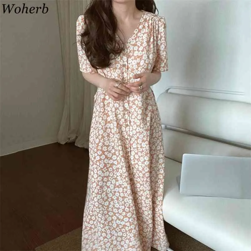 Vintage Florals All Match Printed Gentle Long Dresses Party Robe Korean Cute Chic Lady Summer Outwear Flowers Vestidos 210519