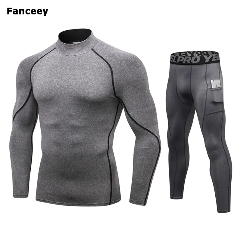 Fanceey hög krage vinter termiska underkläder män långa johns män rashgard skjorta + byxor sätter varma kompression underkläder termo män 211105
