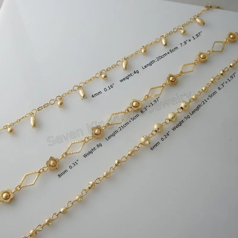 Länk, kedja skrubba pärlor delar kopplade armband gul guld solid gp fylld mässing anklet tre stilar tillgängliga
