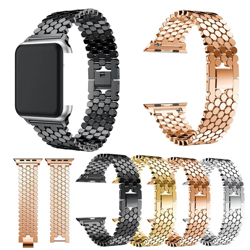 Correa de acero inoxidable con escamas de pescado para Apple Watch 44mm 40mm 38mm 42mm pulsera de Metal Iwatch Series 6 5 4 3 Se correa de reloj Dropshipping