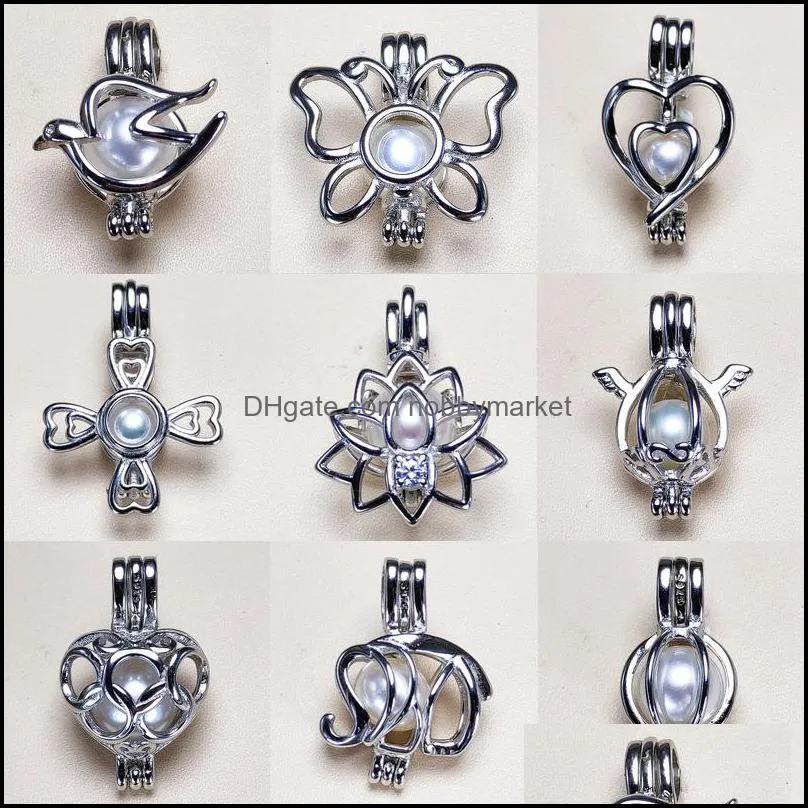 Réglages de bijoux en gros S925 Sterling Sier Pendentif Cage Collier perle Openable DIY Femmes Mode Mariage Drop Drop Drop Drop 2021 QSG3N