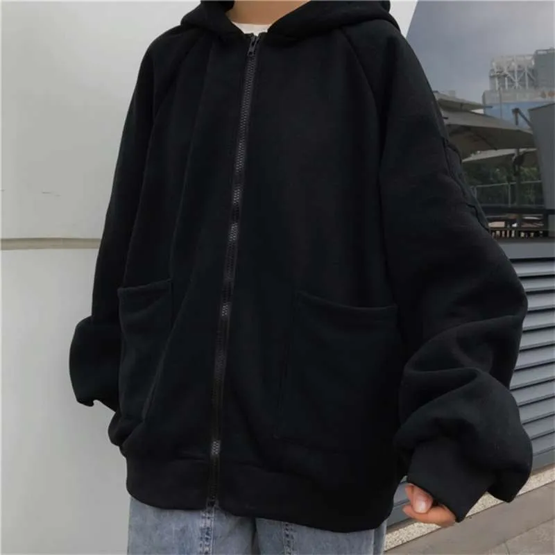 Hoodie Dames Harajuku Streetwear Kawaii Oversized Zip Sweatshirt Kleding Koreaanse stijl Lange mouw Top Sweatshirts Vintage 210928