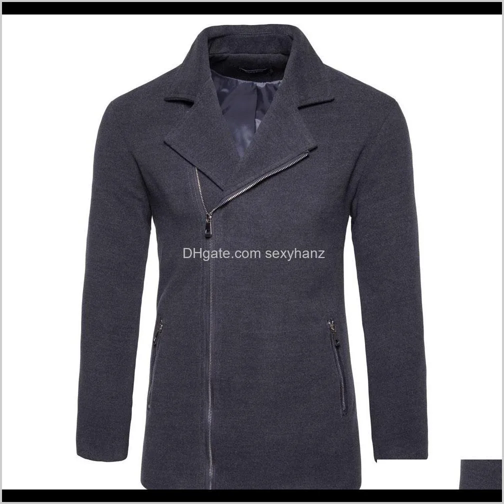 2020 autumn and winter new style men`s wear men coat men`s lapel casual woolen cloth solid color zipper pocket coat jacket