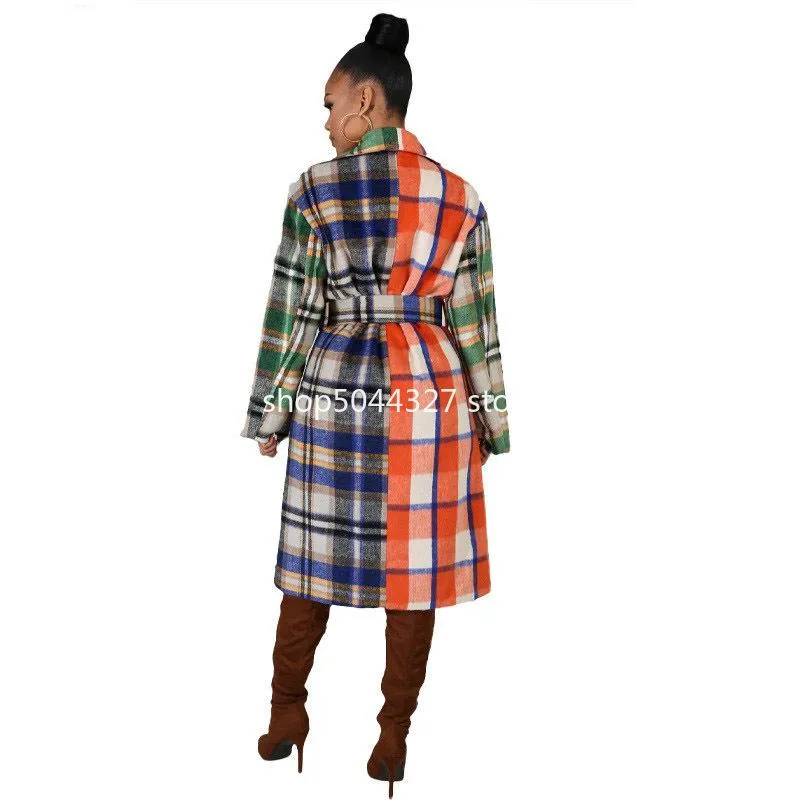 Abbigliamento etnico Stampa griglia Abiti africani per donna Dashiki Autunno Inverno Abbigliamento donna Abito Cappotto di stoffa di lana Elegante Africa182y