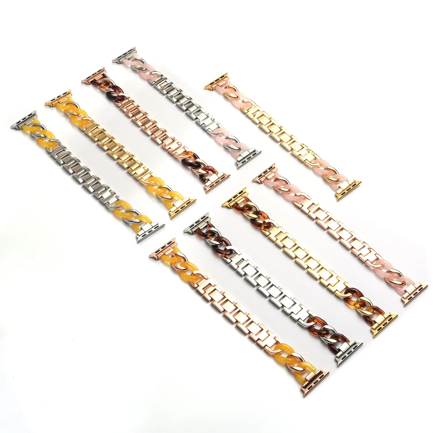 Metal Bracelet Resin Strap For Apple Watch band 44mm 42mm 40mm 38mm Fashion Wirstbands Iwatch Series 6 5 4 SE Watchband Smart Accessories