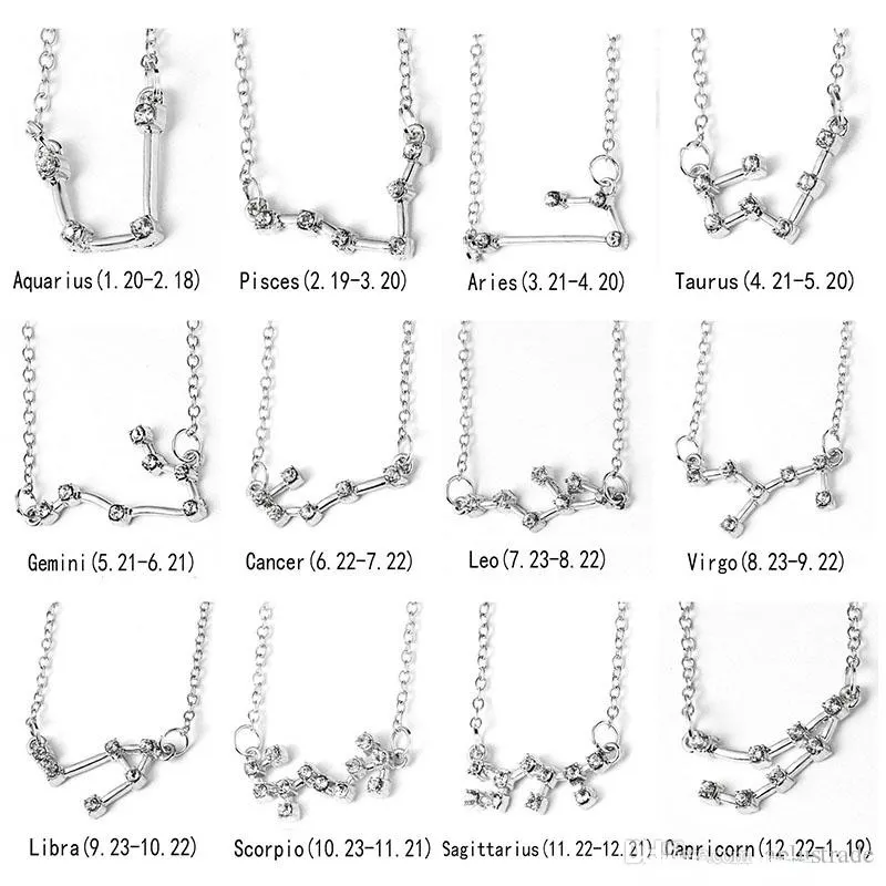 12 Constellation Zodiac Necklace Horoscope Sign Zircon Korean Jewelry Star Galaxy Libra Astrology Women Necklace Gift with Retail Card
