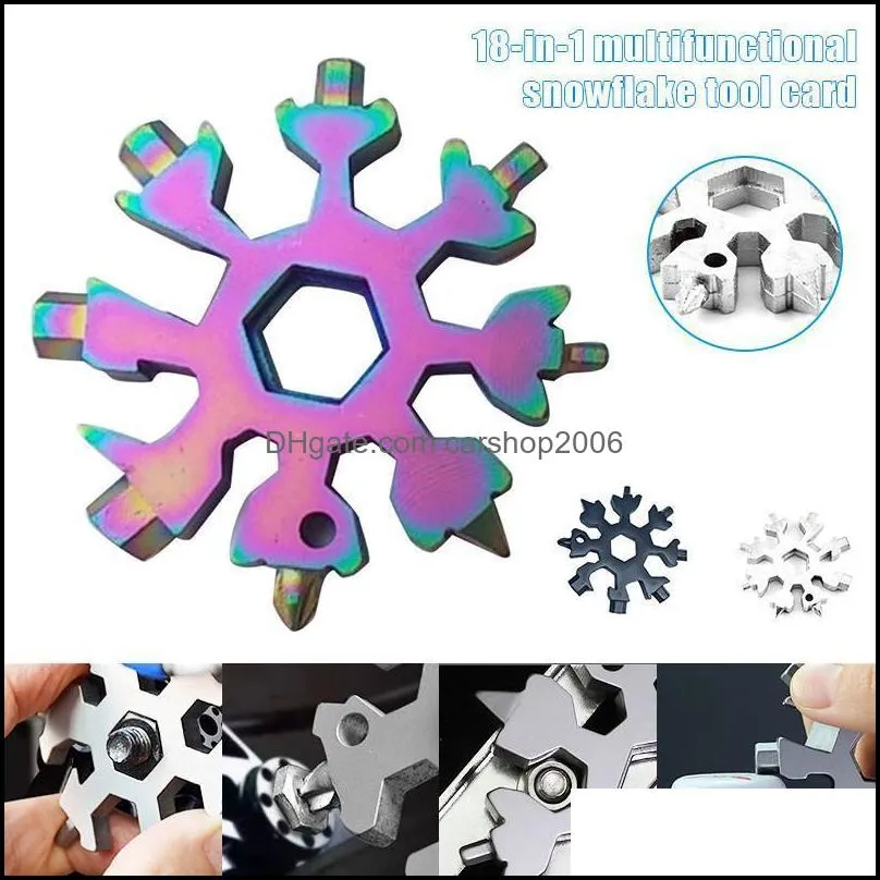 18 in 1 Camp Key Ring Pocket Tool Multifunction Hike Keyring Survive Outdoor Openers Snowflake Multi Spanne Hex Wrench ZZB11922