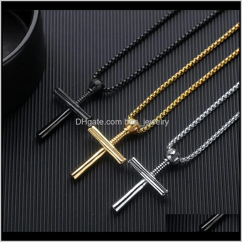 sporty baseball necklaces pendant jewelry stainless steel classic gold silver color cross pendant necklace bijoux gifts