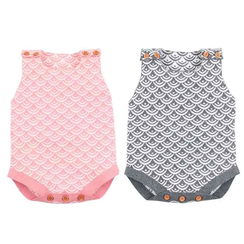 Sommar baby tjejer rompers solida stickade födda jumpsuits pyjamas varumärke ärmlös toddler pojkar overaller barn kläder 210417