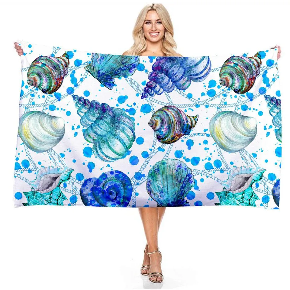 Large Beach Towel Blue Deep Sea Conch Rectangular Bath Towel Microfiber Absordent Yoga Mat Outdoor Blanket Travel Towel244M