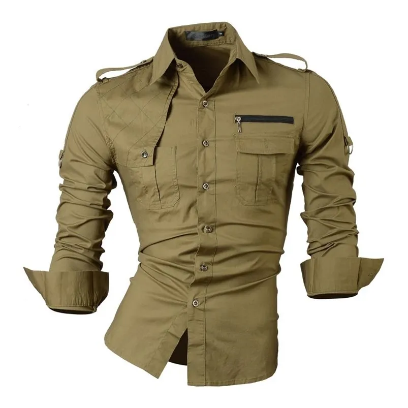 Jeansian Heren Casual Dress Shirts Fashion Desinger Stylish Long Sleeve Slim Fit 8371 ArmyGreen 210708