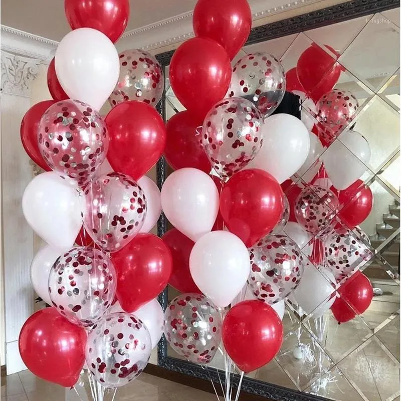 Valentines Day Decor 30pcs White Red Confetti Balloons Kit Birthday Wedding Party Decorations Kids Adult Supplies