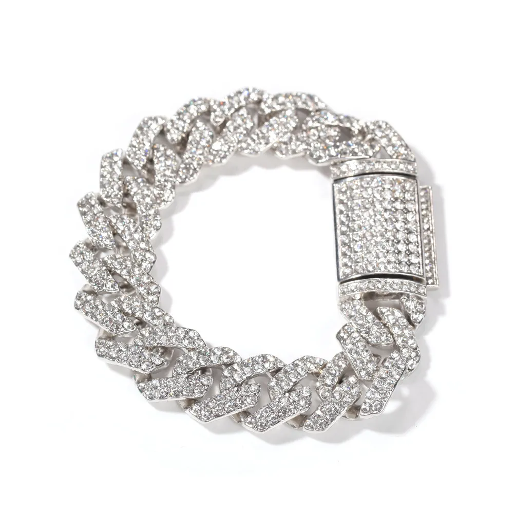 Biżuteria bransoletka męska biżuteria mrożona w łańcuchu złota srebrna Miami Cuban Link Bracelets 18 mm