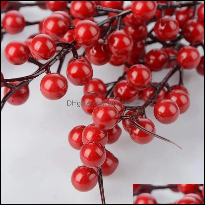 2021 20PCS Artificial Red Berries Fake Flowers Fruits Berry Stems Crafts Floral Bouquet for Wedding Christmas Tree Decoration