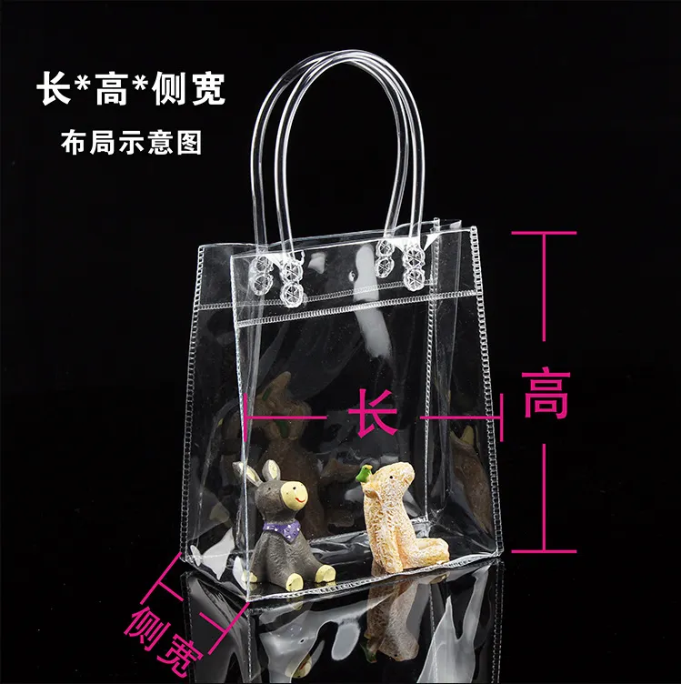 2018 Limited 10Pcs/Lot Transparant Pvc Gift Tote Packaging Bags With Hand Loop, Clear Plastic Handbag, Closable Garment Bag