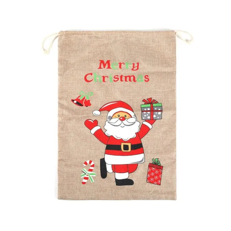 Santa Claus Sack Linen Drawstring Pocket Pocket Рождество накануне Apple Bag Creative Sacks Xmas Party Decoration 38x50см