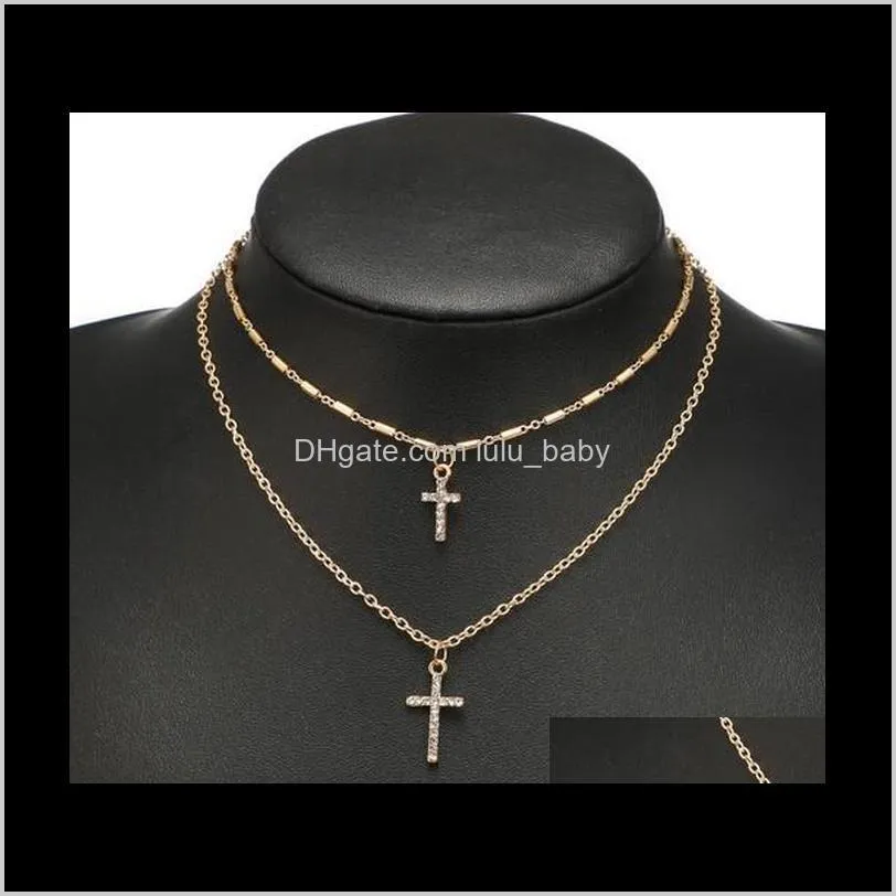 Jewelry Pendant Necklaces Multi Layer Cross Rhinestoned Decorated Chokers Necklaces Gold /Silver Plated Gifts For Womens /Girls