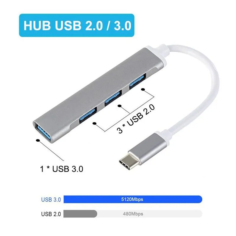 High Speed 4 Port USB Hub 3.0 Multi Splitter Erweiterung PC Laptop Adapter