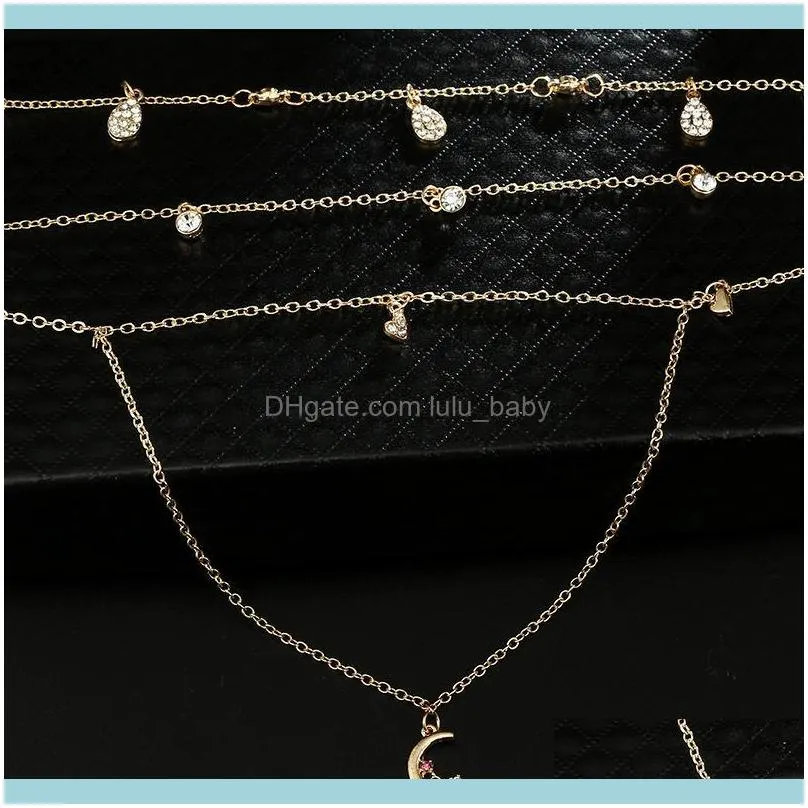 Chains Fashion Layered Necklace Women Choker Moon And Star Statement Gold Color Girl Jewelry Birthday Party